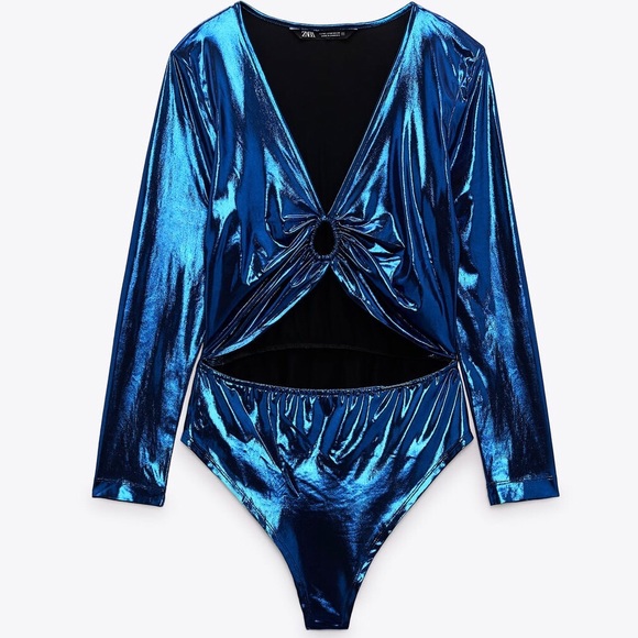 ZARA Cut Out Laminated Bodysuit S NWT - Picture 6 of 13
